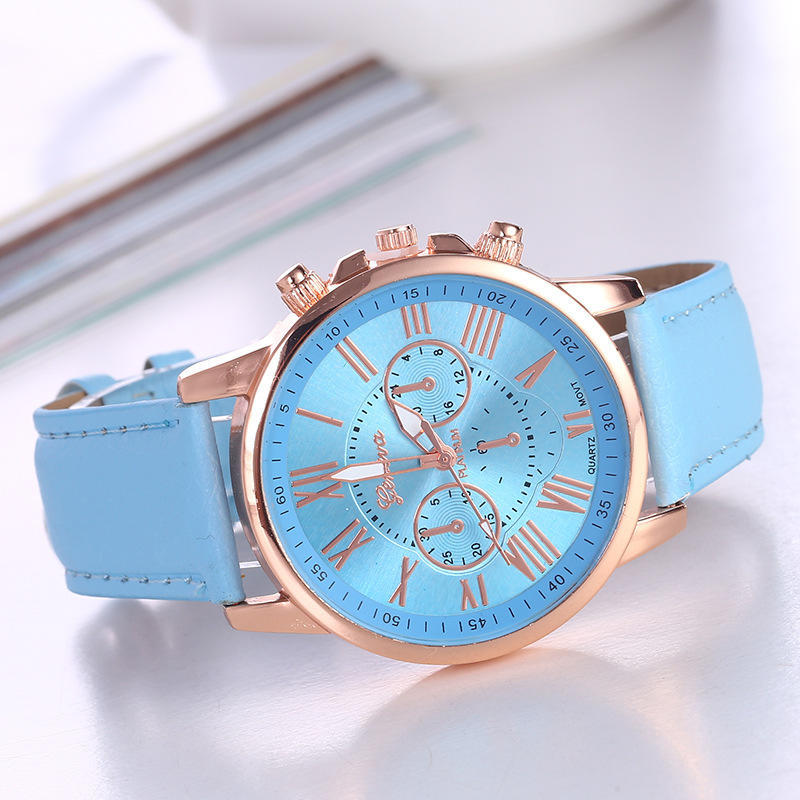 Elegante orologio al quarzo da donna Geneva con cinturino in pelle Orologio da polso elegante e casual per l'uso quotidiano