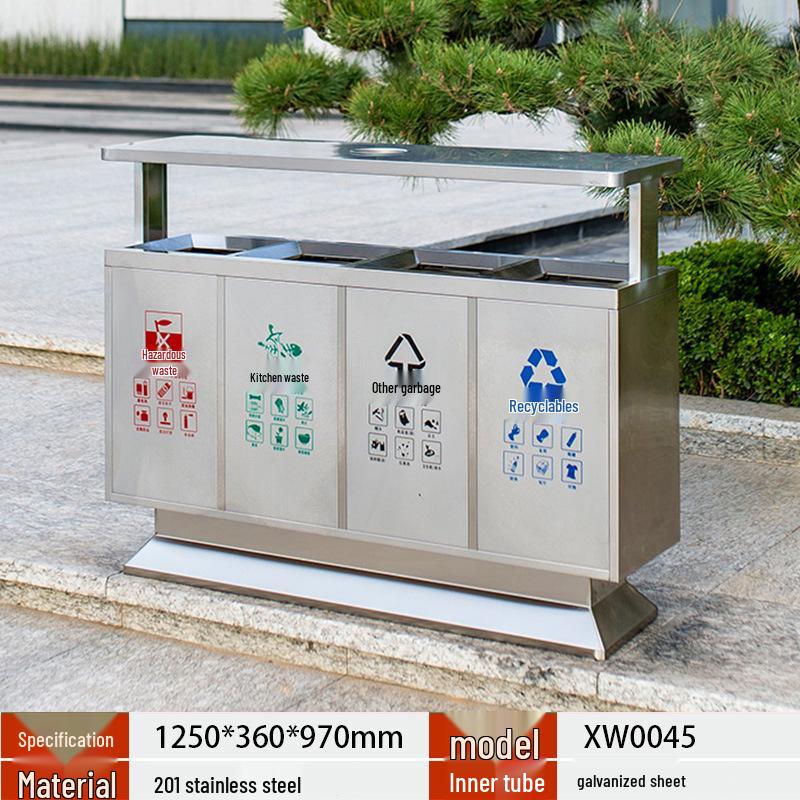 Stainless Steel Outdoor Trash Can with Waste Separation for Parks, Streets, and Scenic Areas