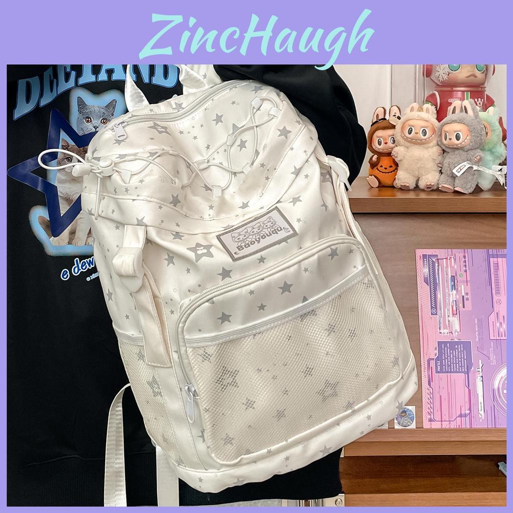Cute Star Rabbit Bone Printed Student Backpack With Strap Decoration For Daily Commuting