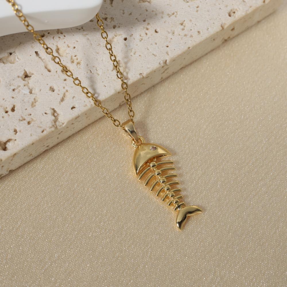 Fashion Unique Fish Bones Pendant Necklaces for Women Zirconia Necklace Wedding Party Jewelry Accessories