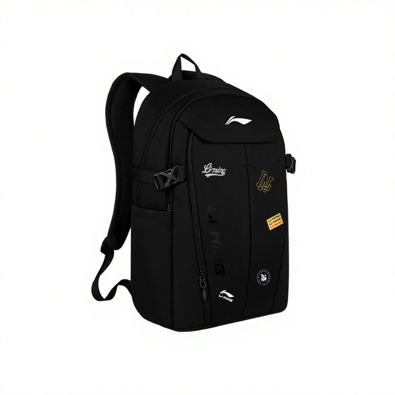 LiNing 24L Large Capacity Simple Versatile Lightweight Polyester Backpack Unisex Backpack Black YBSV099-2