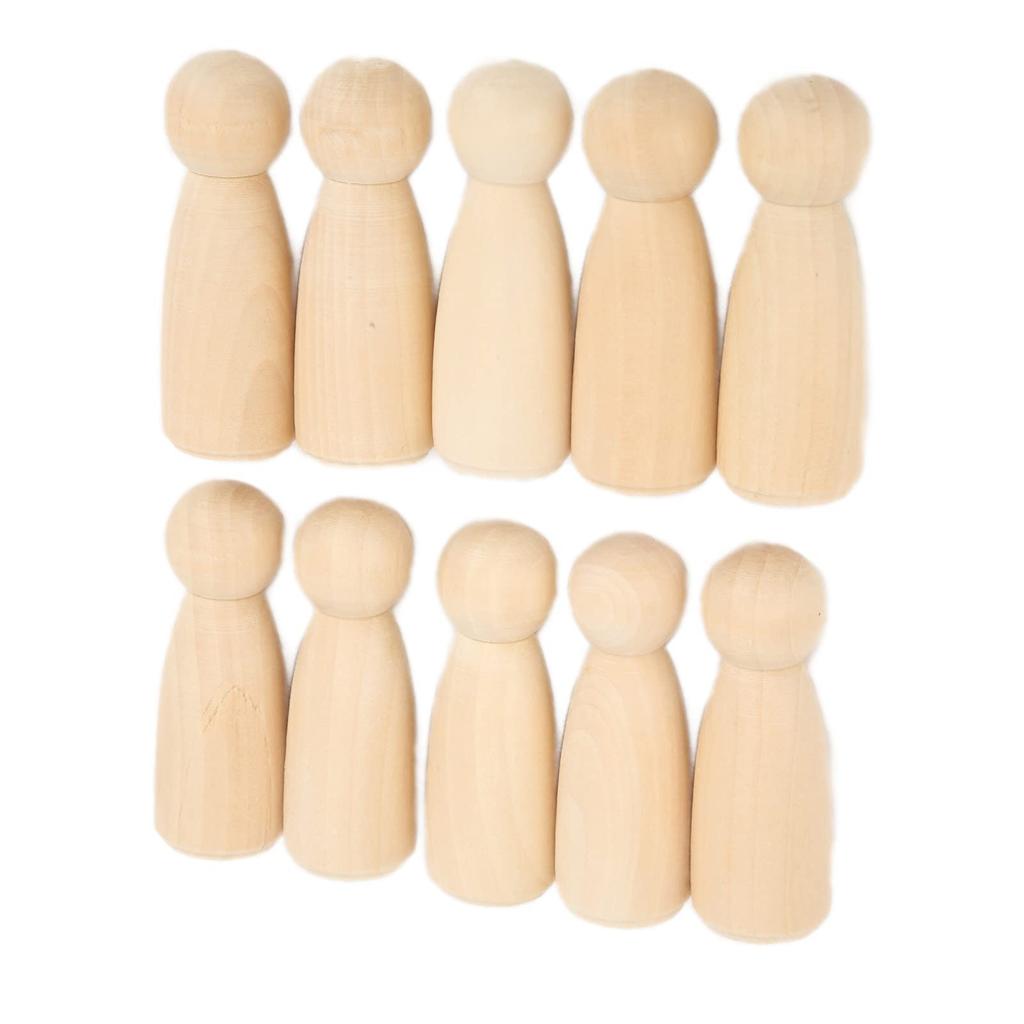 Set of 10 75mm Wooden Peg Dolls, Solid Color Family Figures (75mm Girls)