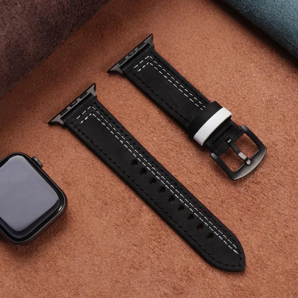 Genuine Leather loop strap For Apple watch Ultra 2 band 44mm 45mm 49mm 40mm 38/42mm 41mm bracelet iWatch series 9 8 7 3 4 5 6 se