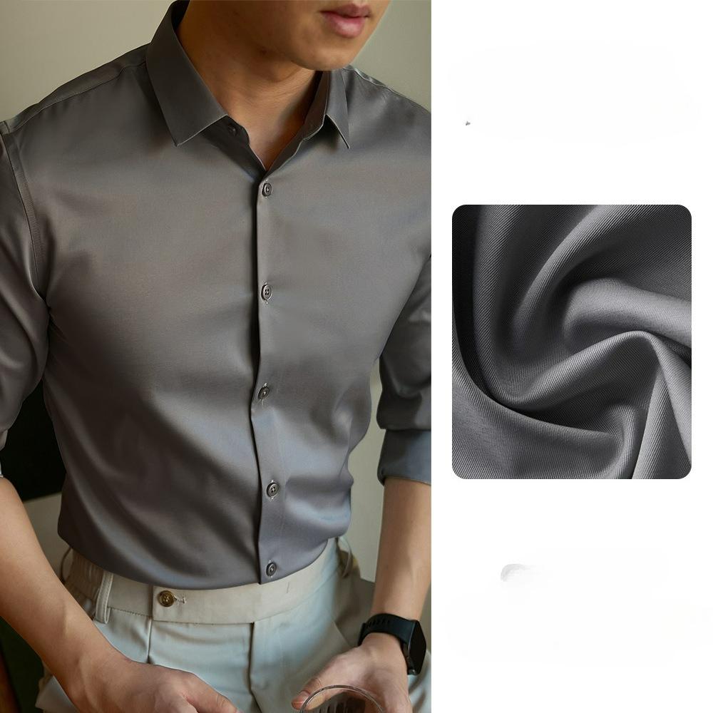 Business Knitterfreies Merzerisiertes Graues Dünnes Hemd Herren Langarm Frühling und Herbst High-End Slim-Fit Hemd