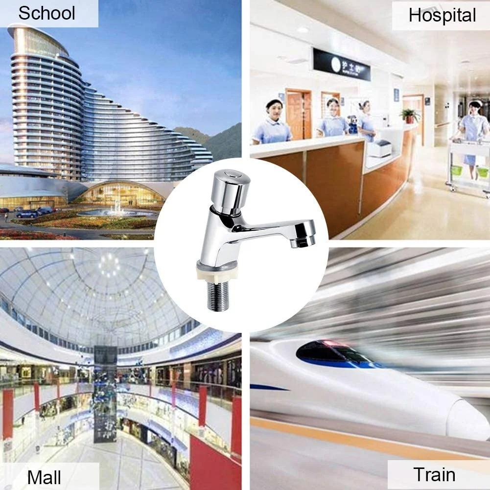 Public Ktchen Bathroom Time Delay Faucet Chrome Plated Self Closing Water Saving Faucets Basin Sink Taps Bathroom Faucet