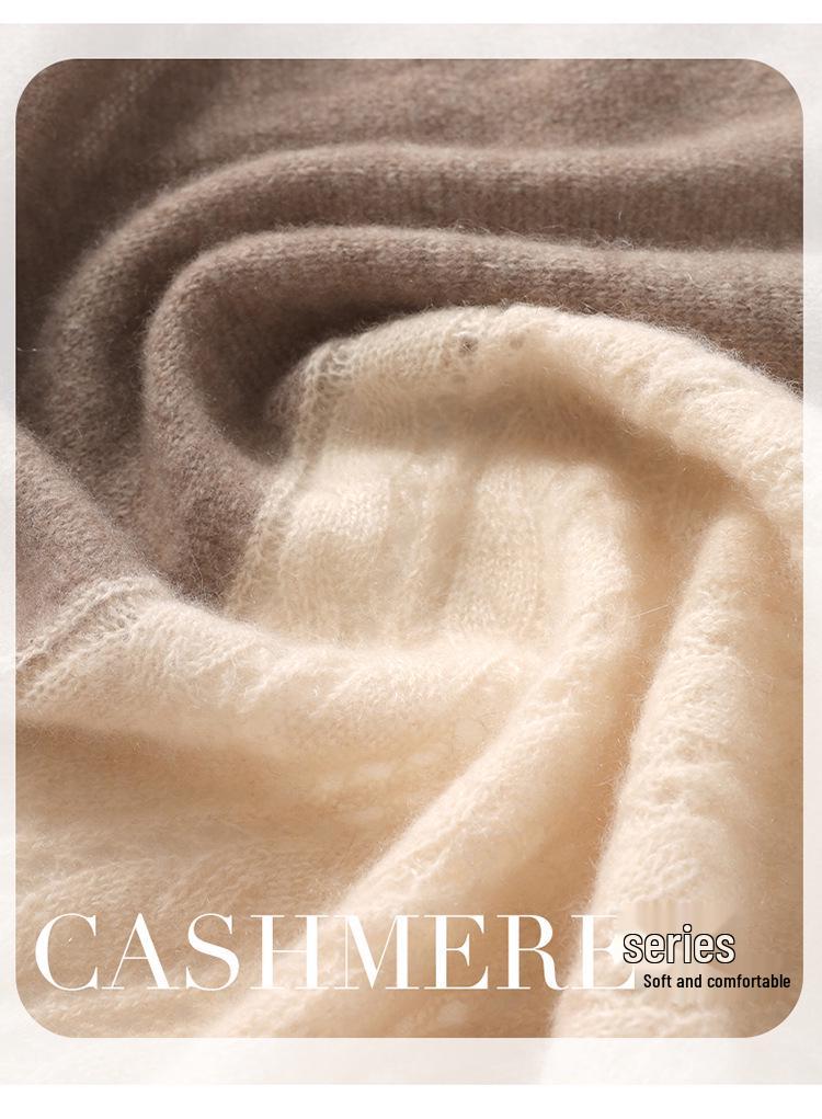 Women's 100% Pure Cashmere Scarf: Autumn/Winter Hollow-out Floral Color-Block Knit Shawl, Korean Style, Versatile and Warm.