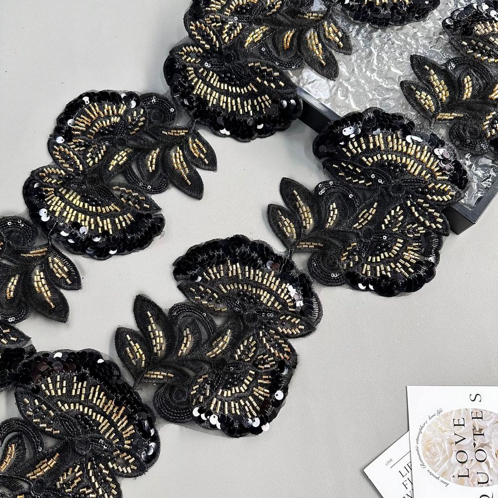 Heavy Industry Multi-Color Mesh Yarn Bead Sequin Embroidery Flower Patch Lace Decoration Ethnic Style Dress Clothing Cloth Sticker