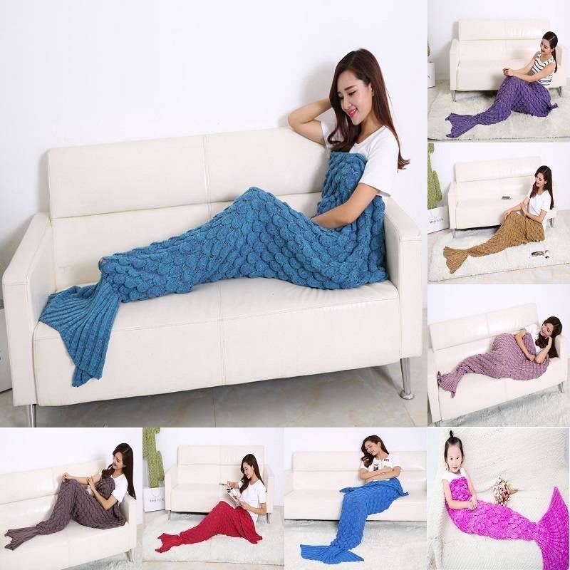 Scale Vintage Fish Pattern Mermaid Woollen Blanket Knitted Cozy Autum Spring