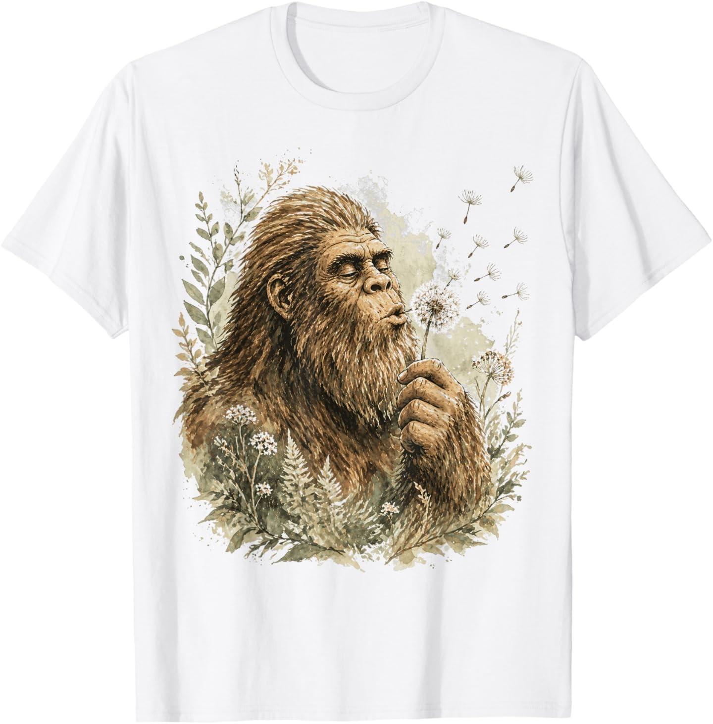Bigfoot Blowing Dandelion Sasquatch Making A Wish Vintage T-Shirt S разноцветный