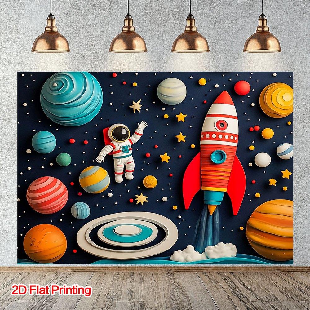 2D плоский фотофон 1 шт. плоская напечатанная сцена с астронавтом, ракетой и планетой, изготовленная из полиэстера 100x150cm