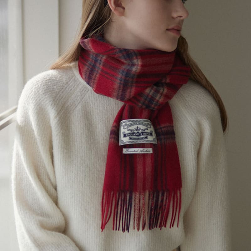 NONLOCAL Daily Check Wool Muffler - Red Check