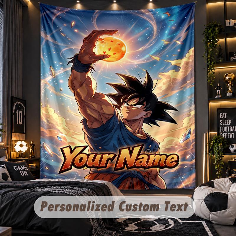 Personalized Wall Tapestry,Dragon Ball Custom Printed Name, Fabric Wall Art For Indoor Room Backdrop