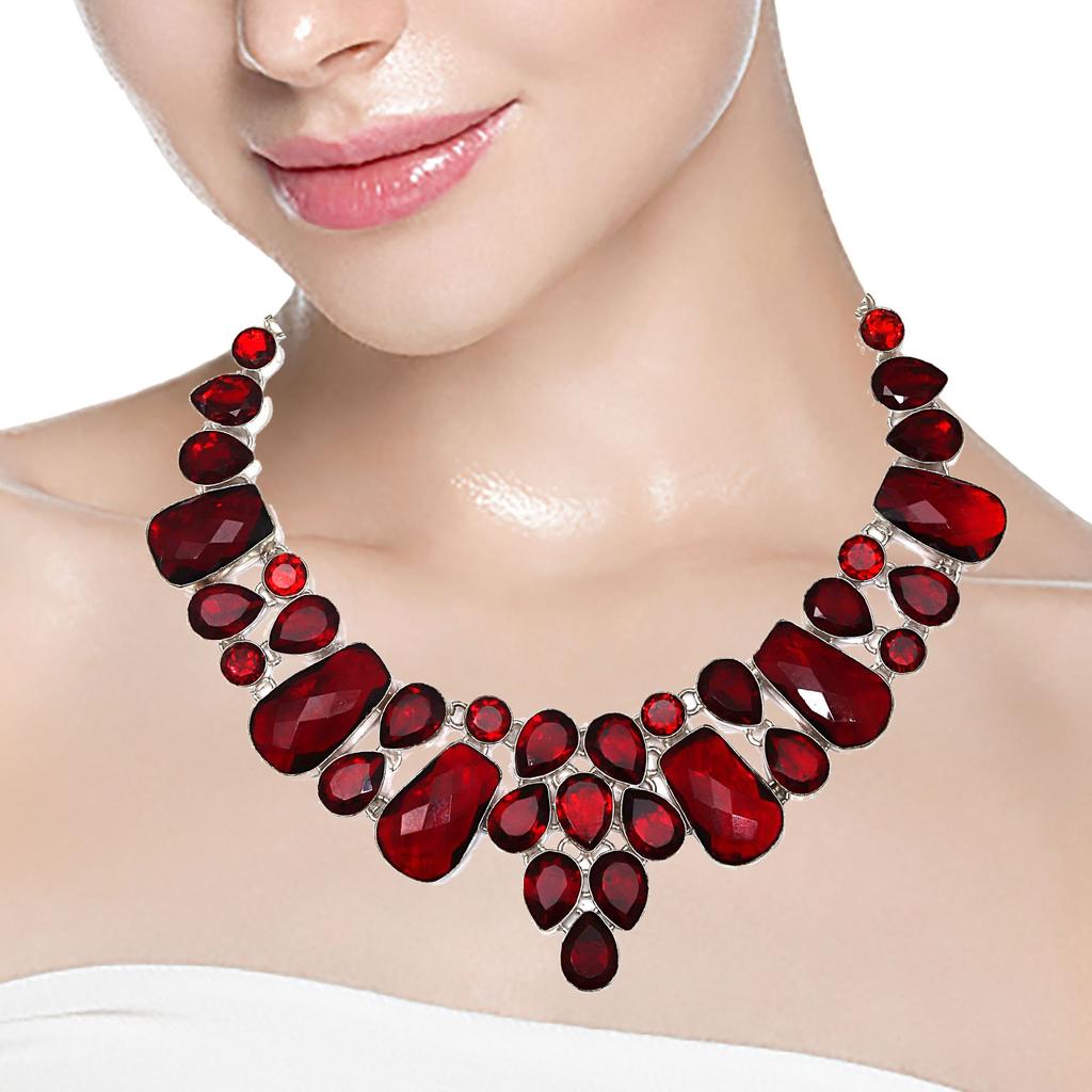 Necklace Mozambique Garnet Facited Gemstone Jewelry 18-20''
