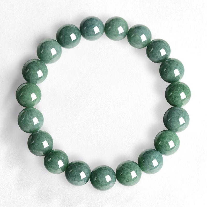 Natural A-Grade Ice-Type Green Jade Round Beads Bracelet for Men & Women