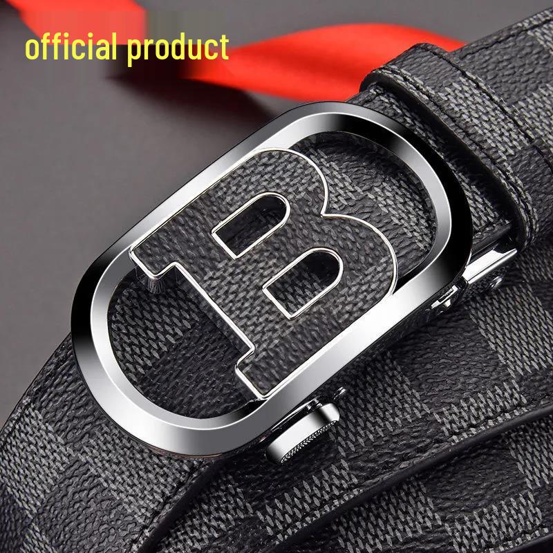 Men's Genuine Leather Automatic Buckle Belt - Korean Style, Trendy, High-grade, Fashionable Waistband for Middle-aged and Young