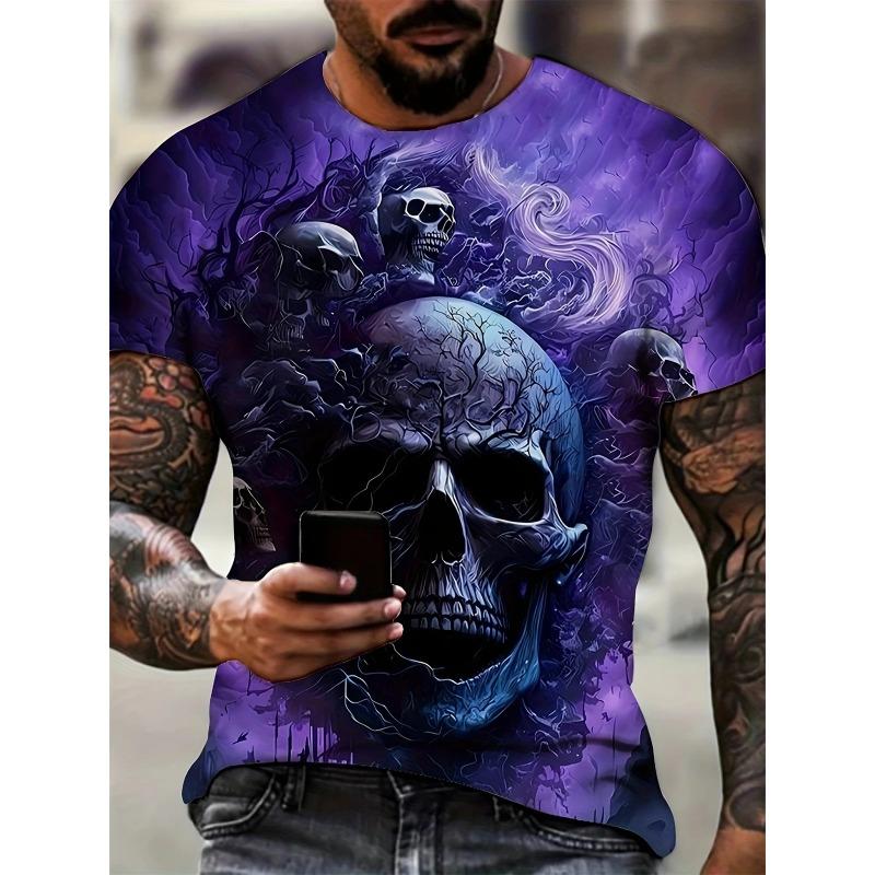 Herren T-Shirt Neuheit Totenkopf 3D Druck Kurzarm T-Shirt Tops Punk Stil Rundhals T-Shirt Sommer Outdoor Übergroße Kleidung