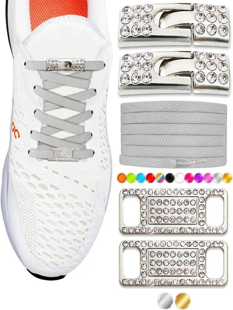 Elastic No Tie Shoe Laces Bling Diamond Cross Locks Shoelace Charms for Women Sneakers Luxury Smart Buckle AF1 Metal Shoelaces