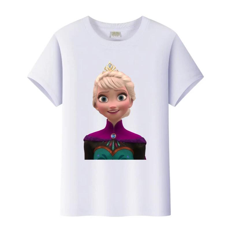 

Sweet Disney Frozen Elsa Anna Cartoon Tees Loose T-shirt Streetwear Blouses Children Tops O-Neck Tshirt Girls Clothes Gift 140