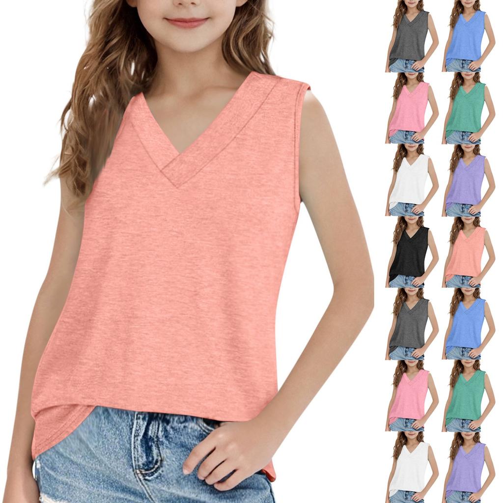 Girls' Sleeveless V-Neck Tee - Summer Cotton Tank Top