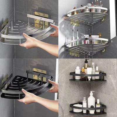 Corner Shower Caddy Wall Mounted Bathroom Corner Shelf Steel Silver Black Stainless Rack No Toi K2W9