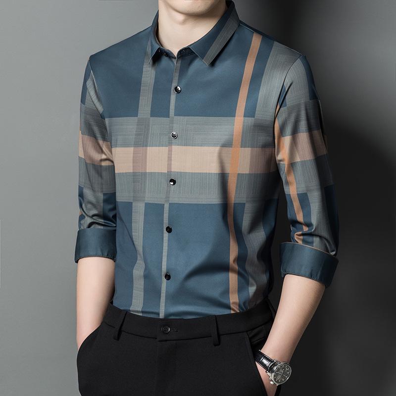 Men's Spring Plaid Long-Sleeve Business Casual Shirt