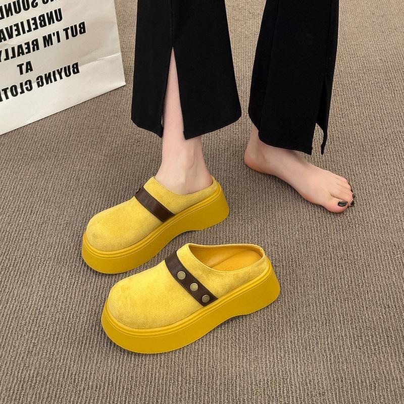 Lefu retro thick-soled bag head half-drag women's shoes wear spring and autumn new lazy one-pedal muffin heightening Boken shoes