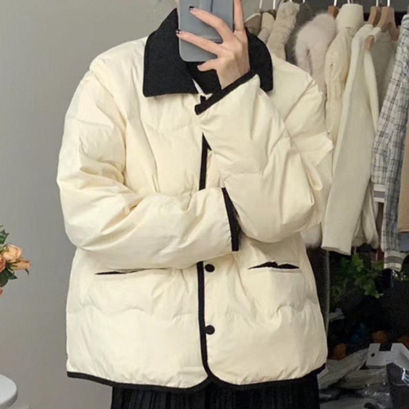 Casual Down Coats Women Korean Fashion Cotton Padded Jacket Female Autumn Winter Long Sleeve Single Breasted Warm Solid Parkas