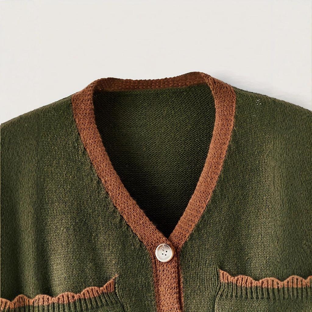 Women's V-Neck Long Sleeve Buttoned Pocket Sweater Top