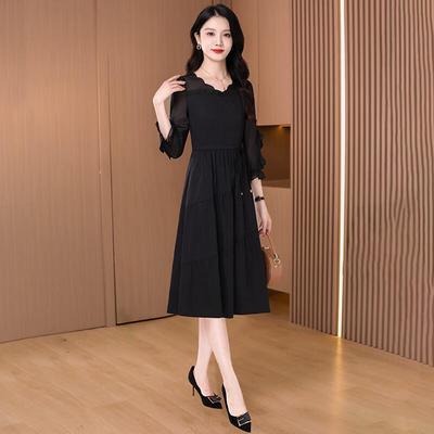 Kebell Damen Schwarzes A-Linien-Kleid mit V-Ausschnitt