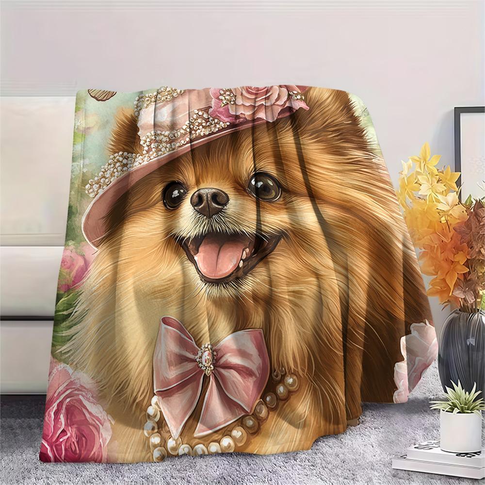 Pomeranian Print Flannel Blanket, High quality Comfortable for All Seasons, Home Decor, Warmth and Comfort, Perfect for Christmas Gifts