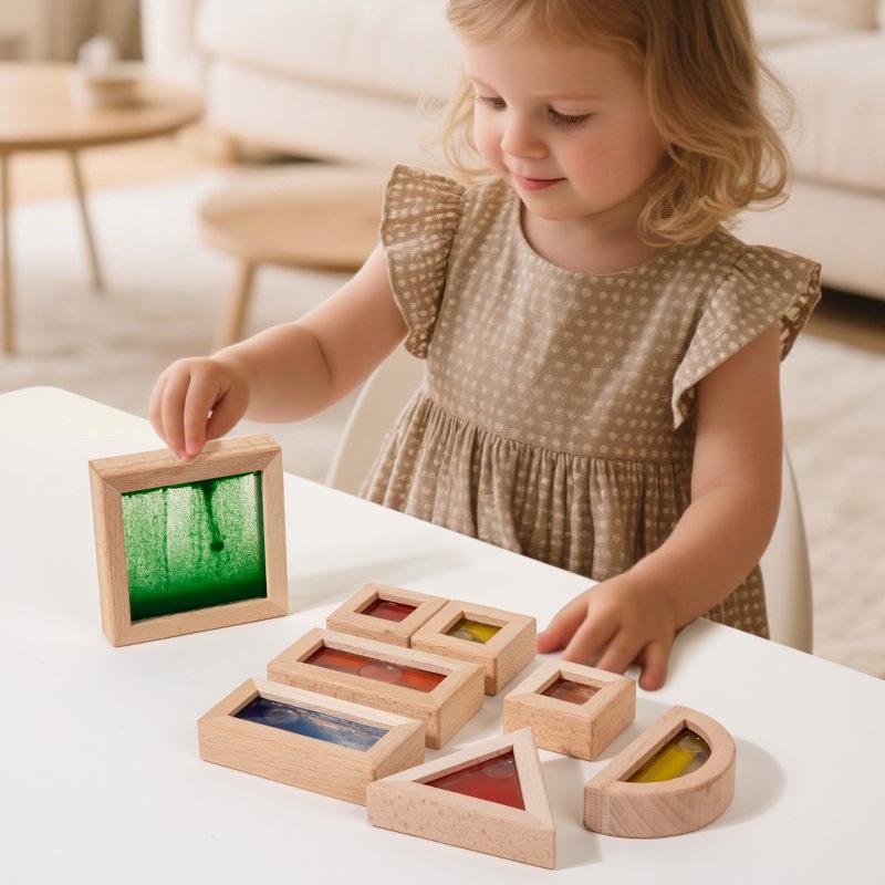 Wooden Rainbow Acrylic Blocks: Interlocking Early Childhood Building Toys