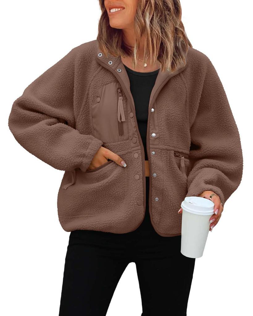 Damen Fleecejacke, Herbst Winter Lässiger Sweatshirt Mantel, Sportliche Lockere Warme Oberbekleidung
