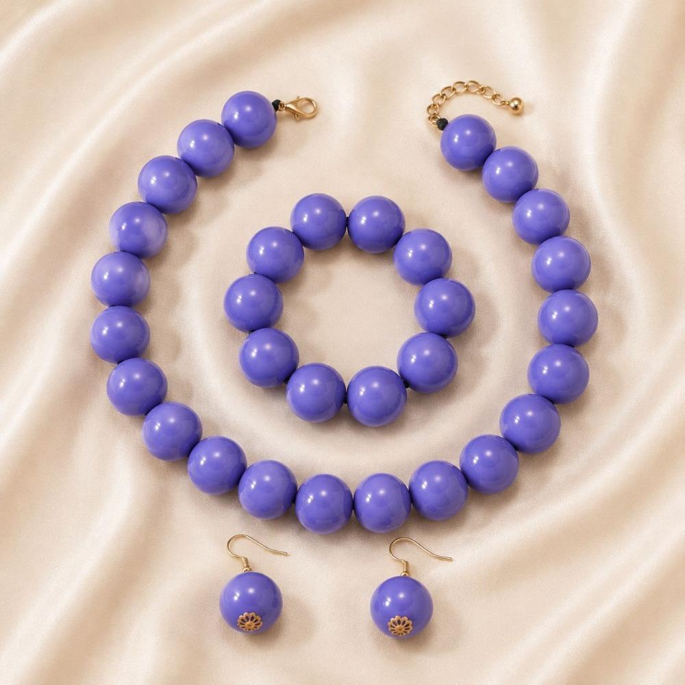 European and American Personality Exaggerated Design Round Bead Handmade Beaded Necklace Niche Retro Necklace Set Three-piece Set