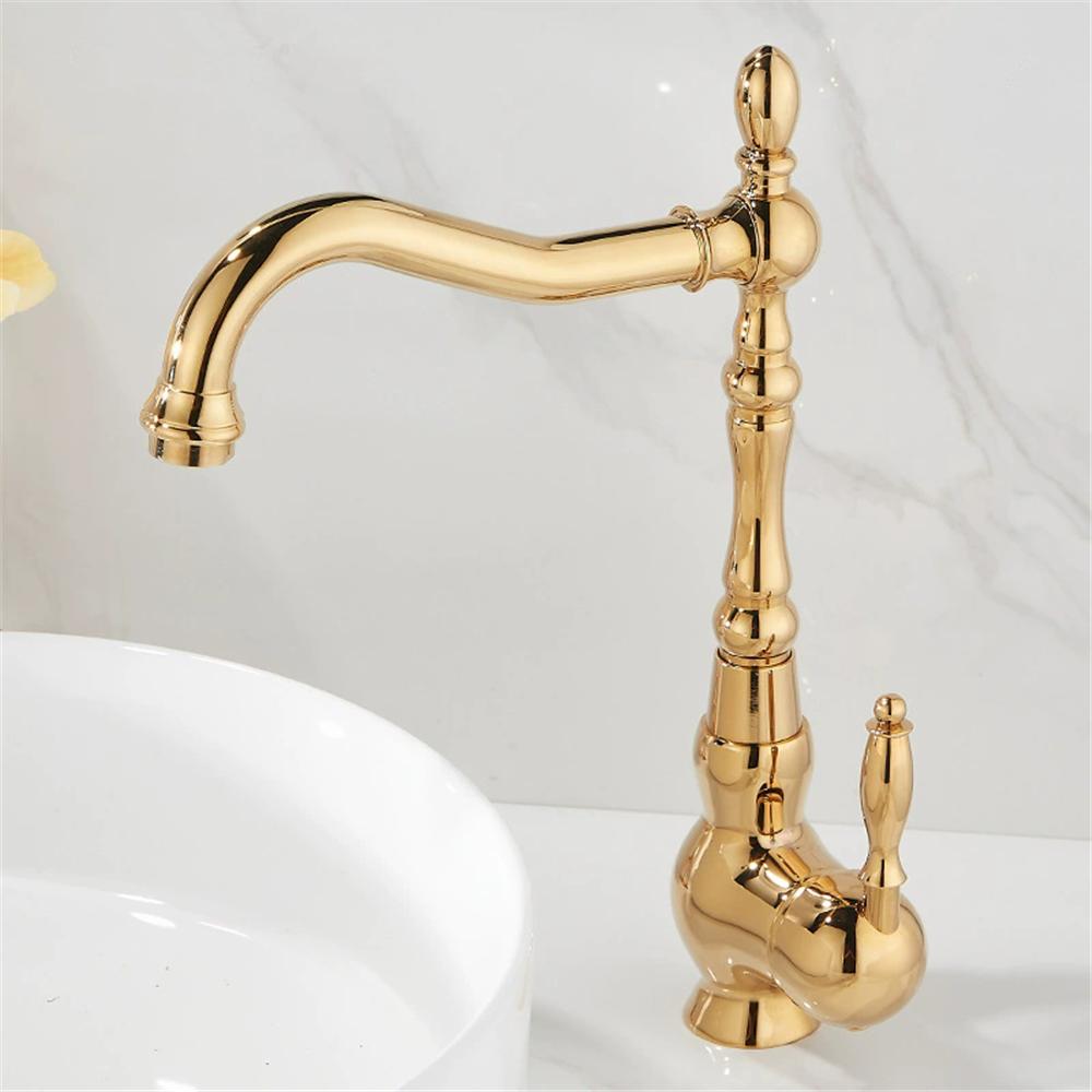 Tuqiu Золотий Високий Змішувач Ванна Кран Раковина Кран Кухня Кран Антикварний Умивальник Кран Раковина Змішувач Гаряча Холодна Змішувач Кран