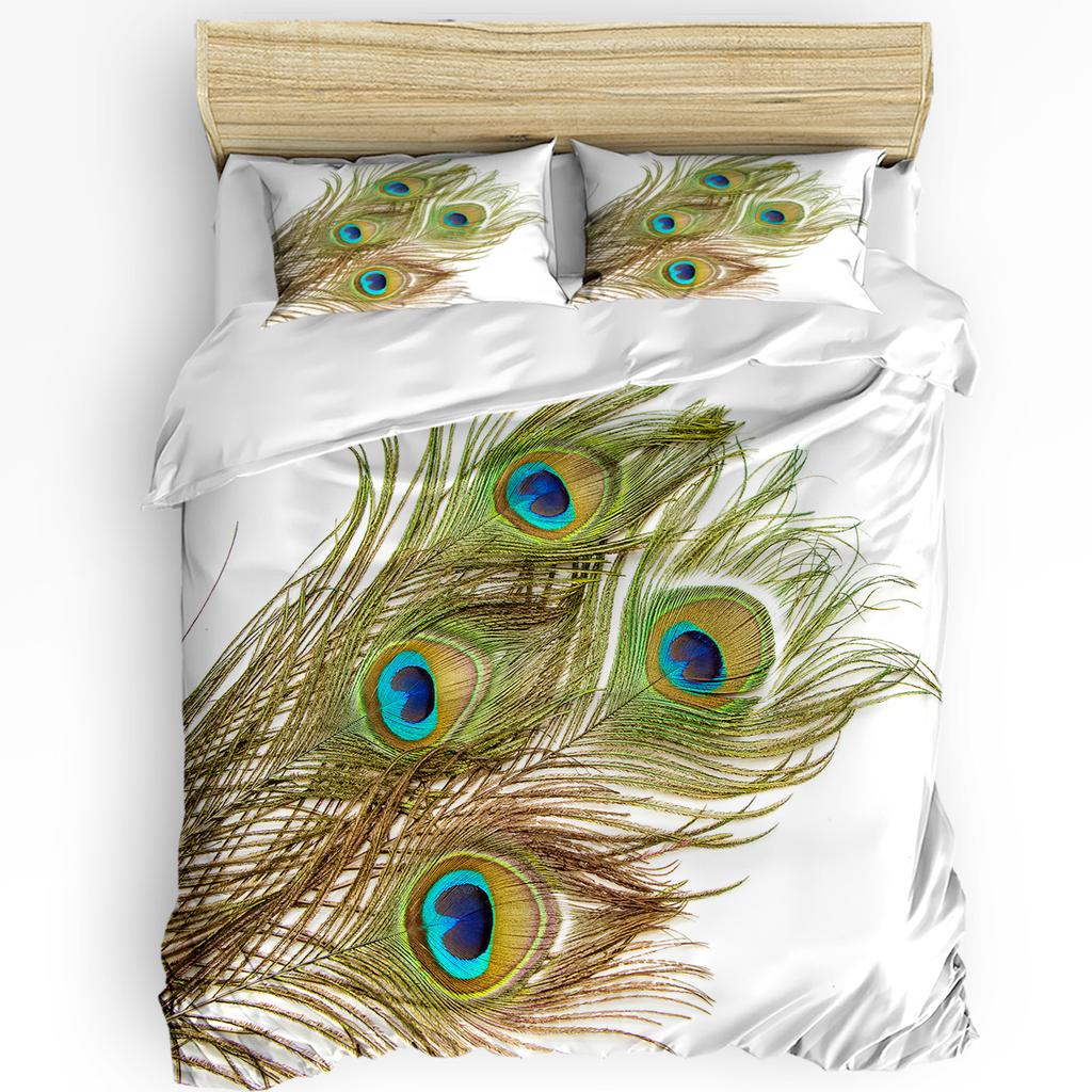 Peacock Bedding Set Comforter Duvet Cover Pillow Shams Peacock Feathers Closeup Simple Picture Mini Bedding Cover Double Bed Set