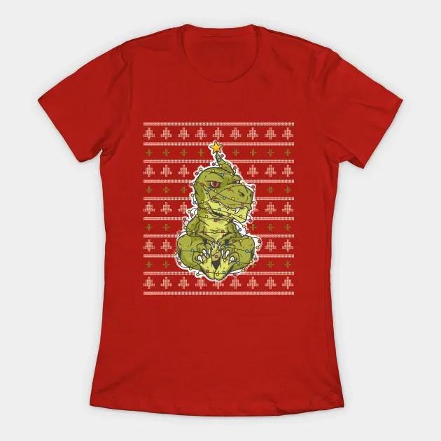 Dinosaurs Wrapped In Christmas Lights Funny Christmas Womens TShirt S