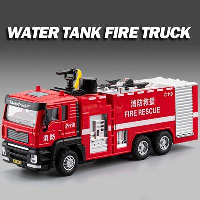 1:50 Water Tank Aerial Ladder Fire Truck Model Toys Alloy Diecast Miniature Engineering Vehicle Sound Light Pull Back Boys Gifts