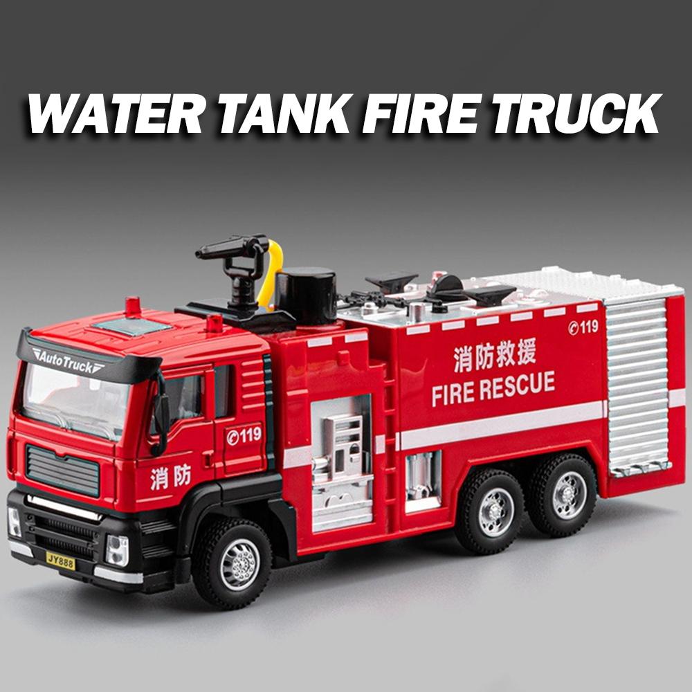 1:50 Water Tank Aerial Ladder Fire Truck Model Toys Alloy Diecast Miniature Engineering Vehicle Sound Light Pull Back Boys Gifts