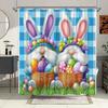 Charming Easter Bunny Dwarf Waterproof Shower Curtain - Colorful Eggs and Spring Design, Creating Holiday Bathroom Decoration