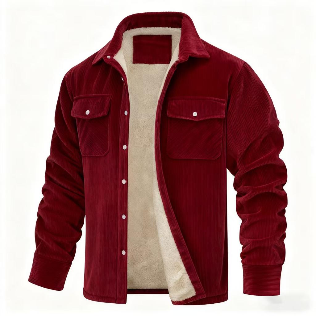 Men's Fleece Solid Corduroy Jacket Casual Loose Thicken Lining Flannel Warm Outwear Autumn Winter Work Coat Men Outerwear