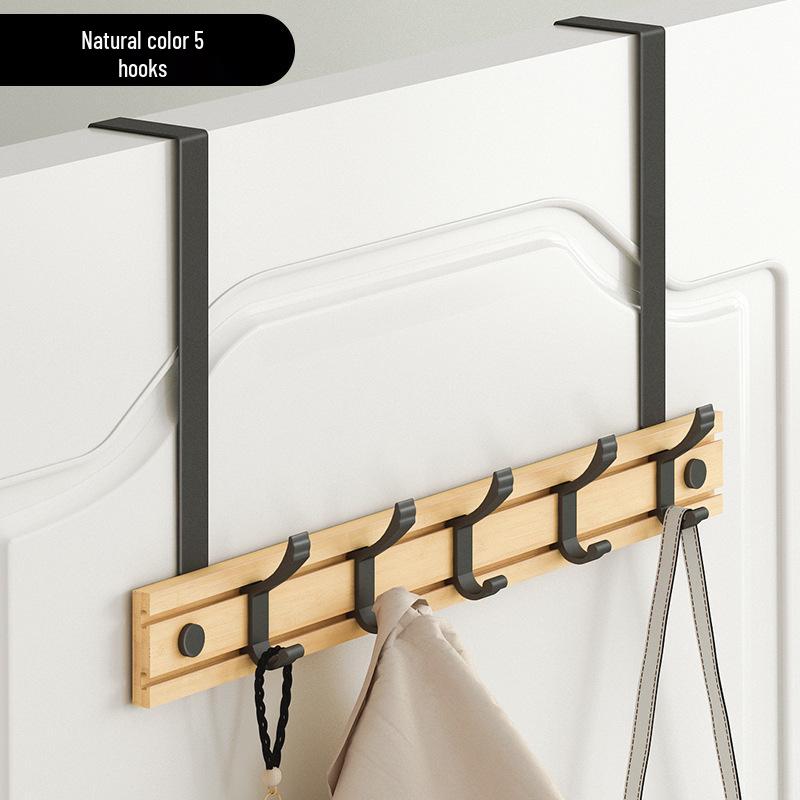 Bamboo & Wood Over-the-Door Hook Wall-Mounted No-Punch Coat Rack - Creative Entryway & Bedroom Storage
