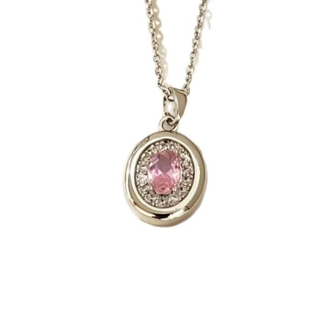 European & American Style Geometric Necklace: Round Pendant with Diamond Inlay, Colorful Diamonds, Women's Elegant Jewelry.