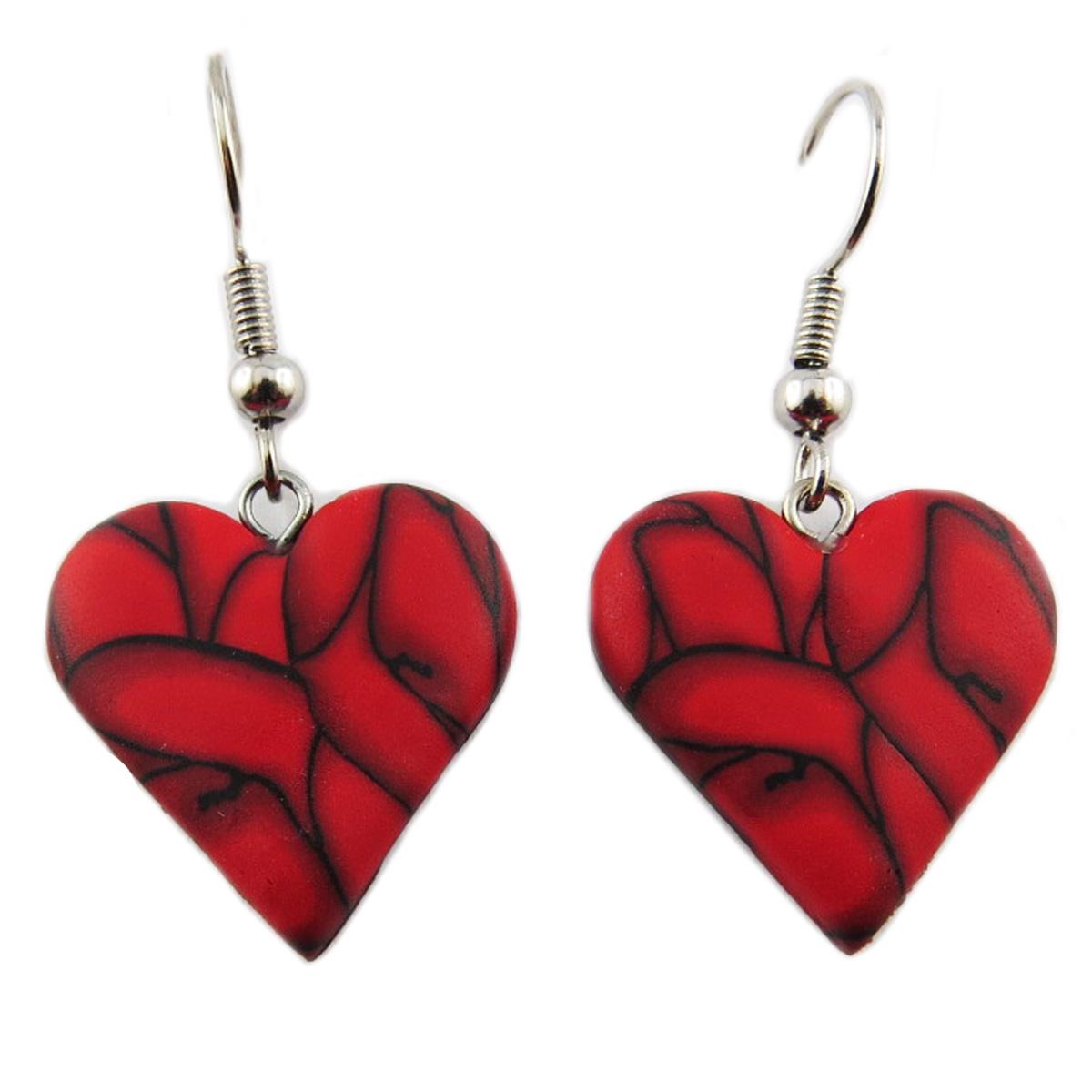 

Les Trésors De Lily [R1329] - Boucles d oreilles artisanales Colombine & Arlequin rouge (coeur) - 18x18 mm
