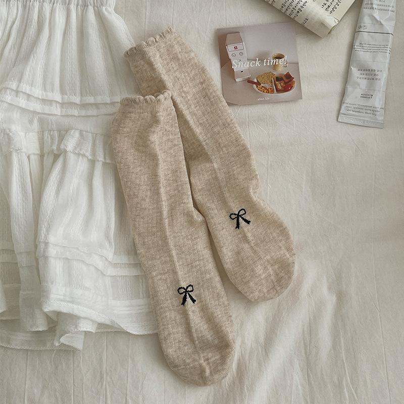 

Женские весенне-осенние однотонные милые носки-гольфы с бантом и кружевом 1 pair хаки