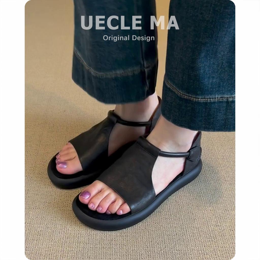 Soft Leather Version~~ Retro Casual Hollow Platform Open-toed Sandals Women's Summer New Versatile Soft-soled Heightening Roman Shoes
