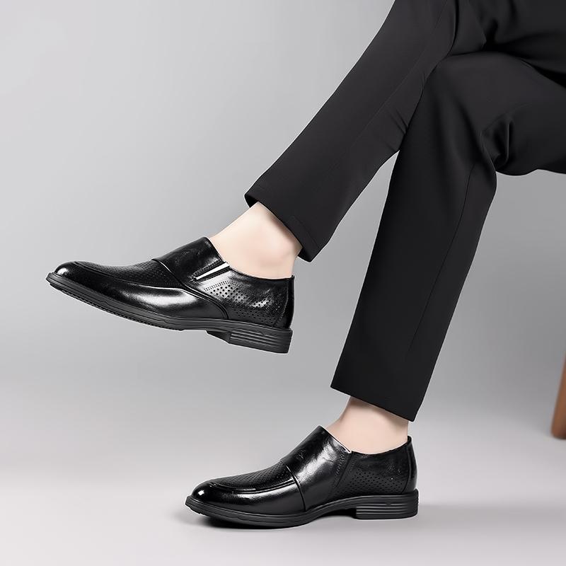 Classic Brogue Men's Shoe Slip On Dress Shoes for Men Leather Wingtip Business Office Wedding Formal Shoes Hole Summer Shoes