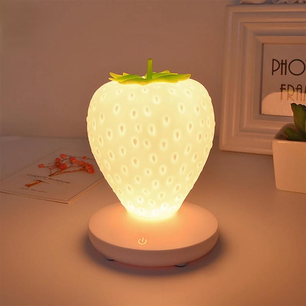 New LED Strawberry Lamp  Bedroom Silicon Touch-Sensor USB Rechargeable Dimmable  Bedside Night Light  House Decoration