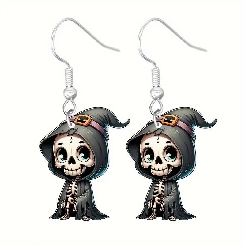 

Halloween Themed Earrings Featuring Each Cat Demon Pumpkin And Pattern Skull Skeleton