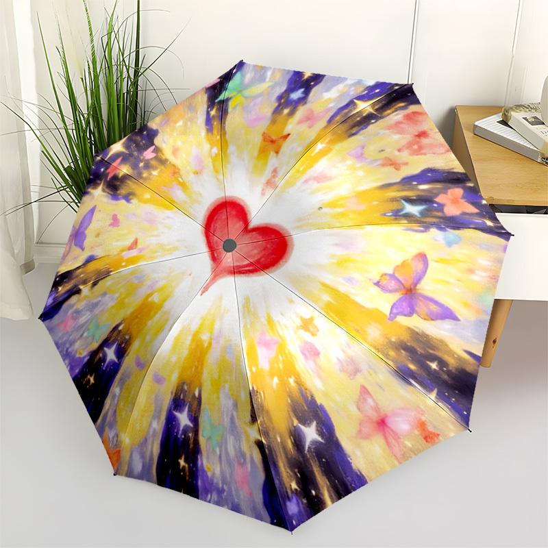 1pc Heart Butterfly Mandala Automatic Folding Umbrella Durable Iron Frame,All Seasons Home Travel Outdoor Multifunctional Umbrella yy251115066