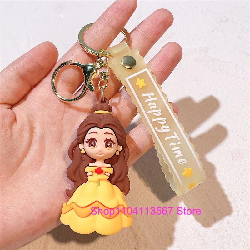 Anime Cartoon Silicone Girl Mermaid Princess Keychain Cute Snow White Anna Alice Keyring Bag Key Chain Pendant Kids Toys Gifts